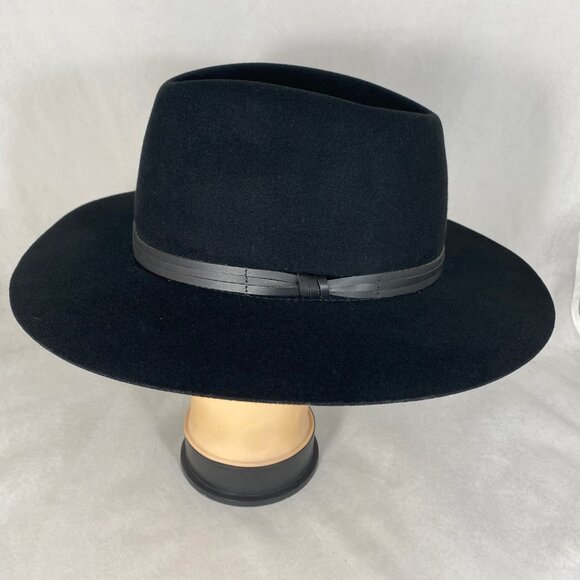 Goorin Bros Ruby Clark Wool Felt Fedora Hat Stiff Wide Brim Leather Band Black M main image 9
